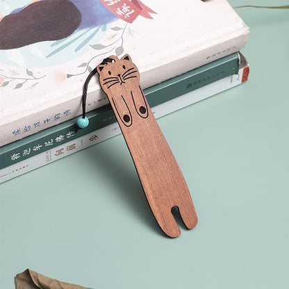 Wood Cat Bookmarks - Set of 4 Cute Bookmarks Aesthetic, Wooden Bookmarks Anime Cat Bookmark for Women Girl Kids, Kawaii Bookmark for Book Lover Cat Lover Friends Best Gifts (Acid Redwood)