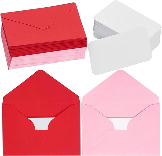 jiebor 100 Sets Small Valentines Day Blank Cards with Small Valentines Day Envelopes Pink Gift Cards Wedding Invitation Envelopes for Valentines Day Mother's Day 4.37 x 2.91 Inch
