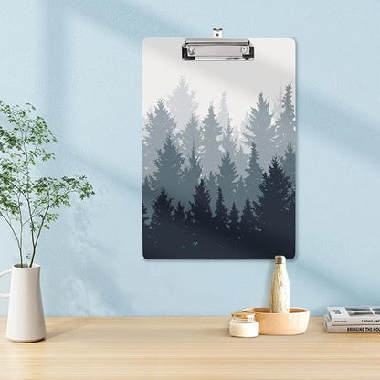 WAVEYU Fashion Cute Clipboard, Decorative Office School Hardboard Wood Nursing Clip Board for Standard A4 Letter Size for Students, Women, Men and Kids, 12.5"x 9", Forest Pattern