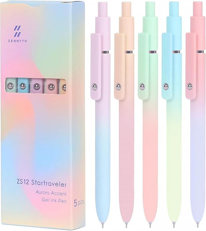 FIOVER Gel Pens, 5pcs Black Ink Medium Point 0.7mm Smooth Writing Pens with Comfort Grip, Aesthetic Ballpoint for Journaling School Office Supplies, Gifts for Women Men