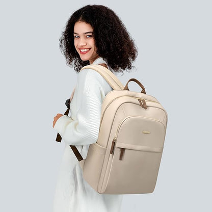 Laptop Backpack for Women Travel Work Commute Casual Daypack Backpack Purse Computer Bags Fit 16 Inch Notebook (Apricot)