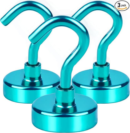 DIYMAG Magnetic Utility Hooks, 30Lbs Heavy Duty Magnet Hooks with Nickel Coating for Kitchen, Garage, Cruise, Classroom, Workplace and Office etc, 3 Packs (Green)