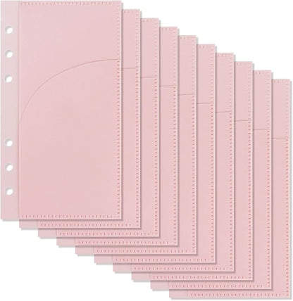 A6 Binder Pockets with No Zipper, Koqye Pink 10 Pcs Plastic Zipless Budget Envelopes, Two Pockets Frosted Cash Envelopes Money Bag for Budgeting, Cash Stuffing