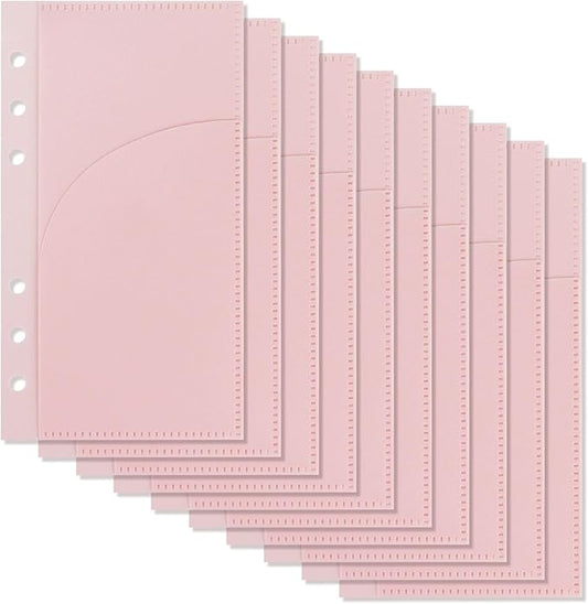 A6 Binder Pockets with No Zipper, Koqye Pink 10 Pcs Plastic Zipless Budget Envelopes, Two Pockets Frosted Cash Envelopes Money Bag for Budgeting, Cash Stuffing