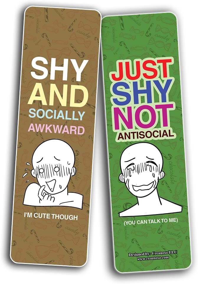 Creanoso Funny Shy Bookmarks (2-Sets X 6 Cards – Daily Inspirational Card Set – Interesting Book Page Clippers – Great Gifts for Adults and Teens