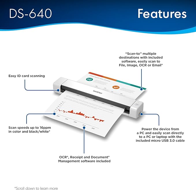 Brother DS-640 Compact Mobile Document Scanner, (Renewed Premium)