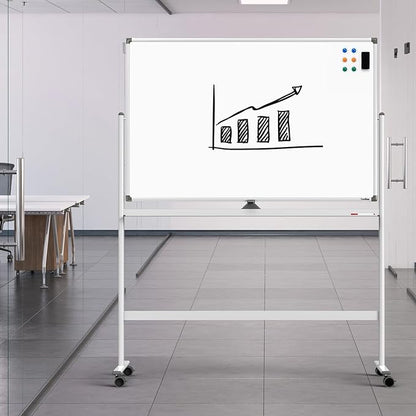 Dry Erase Whiteboard Easel on Wheels - TANKEE 48" x 32" Large Double Sided Mobile Whiteboard, Reversible Magnetic Rolling White Board for Home Office Classroom, Flip Chart Holders and Paper Pad