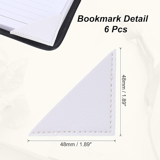 uxcell 6Pcs Leather Square Bookmarks, Corner Bookmarks Book Marks Page Markers Cute Page Clip for Men Women Teacher Reader Book Lover Writers (White)