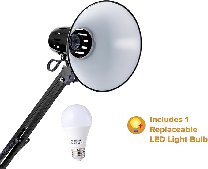 Bostitch Office VLF100F Swing Arm Metal Floor Lamp, 72" Tall with Multi-Joint Adjustment, Includes Replaceable LED Bulb (VLF), Black