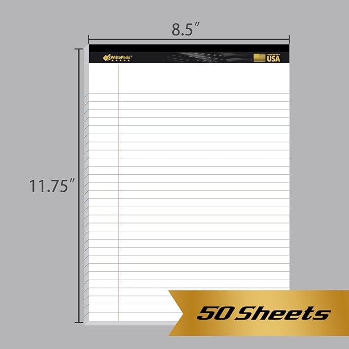 KAISA Legal Pads 8.5x11 Note Pads, Wide Ruled 8.5"x11" Writing Pads, 50 Sheets Perforated Notepads, 20lb Heavyweight Rigid Back Premium Legal Pads, White Paper Pads, 12Pad,