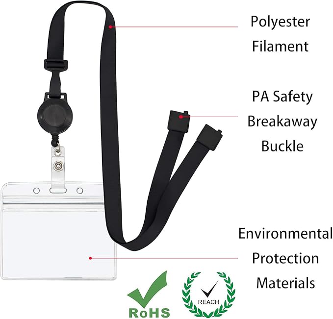 2 Pack Retractable Breakaway Lanyard with ID Badge Holder, Safety Breakaway Buckle, Adjustable Carabiner, Dual Independent Waterproof Zip Card Holder, 2-in-1 Wearing Combination