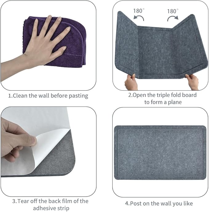 Vuzvuv Dark Grey 28"x16" Large Cork Board with 50 Push Pins & Sticky Notes, Self-Adhesive Bulletin Board No Damage for Wall, Felt Pin Board for Paste Notes, Photos, Schedules Offices Home