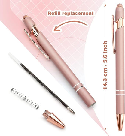 6 Pack Ballpoint Pen 2-in-1 Stylus Retractable Ballpoint Pen with Stylus tip, Metal Stylus Pen for Touch Screens, 1.0 mm Black Ink