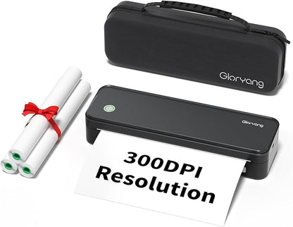 300DPI Portable Printer Wireless for Travel, Inkless Small Bluetooth Printers for Home Use, Compatible with Mobile Phone & Laptop, Support 8.5 x 11 Inch & A4 Thermal Printer Paper, Black