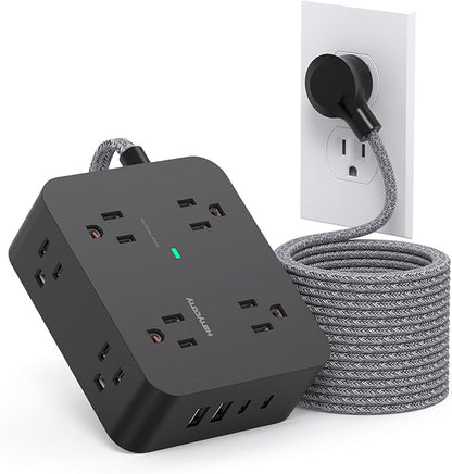 Extension Cord 25 Ft, Surge Protector Power Strip with 8 Outlets 4 USB Ports(2 USB C), Long Cord, Wall Mount, Desk USB Charging Station for Home Office College Dorm Room Essentials