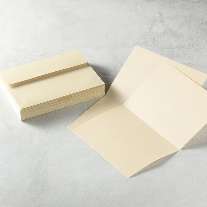 Wishop 50 Pack Shiny Self-Adhesive Envelopes with Shiny Fold Cards for Wedding Invitations, Greeting Cards, Baby Shower, Letter Mailing (Cream Color, 4x6)