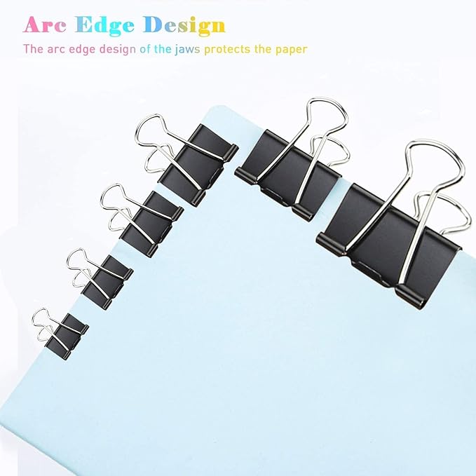 Medium Binder Clips, 144 Pack, 1-1/4 Inch, Standard 32mm, Black, Capacity 0.6 Inch, 1.25 Inch Medium Clips, Fold Clamp, Medium Size, Office Supplies