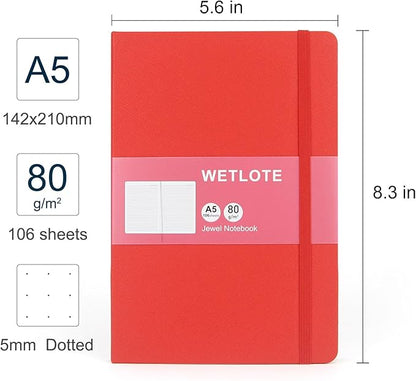 Dot Matrix Hardcopy Notebook - 5"x8"- Sourced from sustainable and excellent quality paper, minimalist, natural, portable and flexible design, good helper for study and record keeping, suitable for office, school and many other occasions(Red)