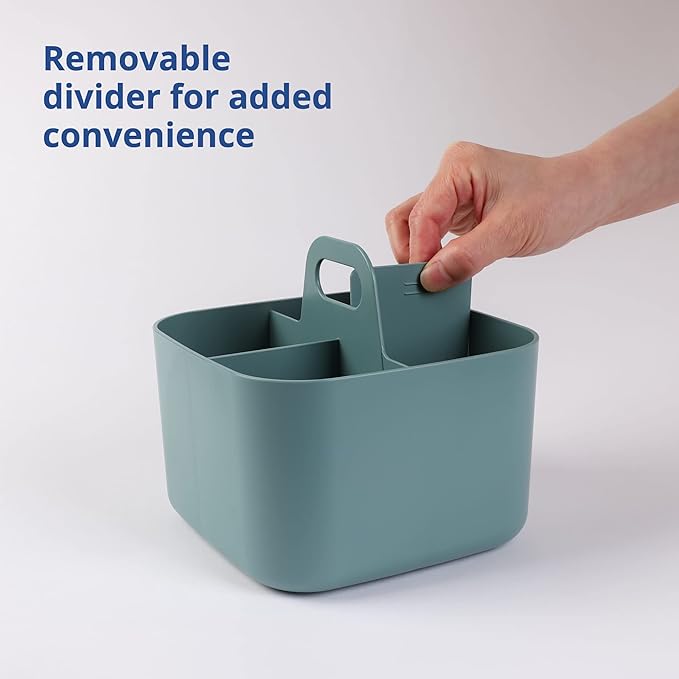 BLUE GINKGO Stackable Organizer Caddy – Korean-Made Portable Tote for Bathroom, Office, Crafts, or School Supplies (Square, Green)