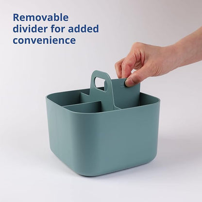 BLUE GINKGO Stackable Organizer Caddy – Korean-Made Portable Tote for Bathroom, Office, Crafts, or School Supplies (Square, Green)