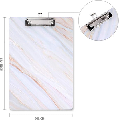 WAVEYU Marble Hardboard Office Clipboard, Decorative Clipboard with Low Profile Clip Chic Designed for Students Classroom School and Office Use, White (12.5"x9")