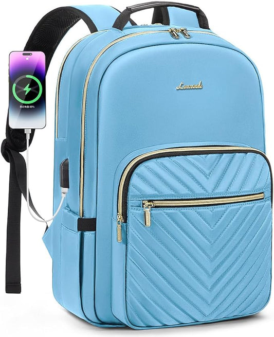 LOVEVOOK Laptop Backpack for Women 17.3 inch,Cute Womens Travel Backpack Purse,Professional Laptop Computer Bag,Waterproof Work Business College Teacher Bags Carry on Backpack with USB Port,Angel Blue