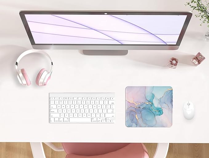 eulps Mouse Pad with Stitched Edge, Multiple Patterns Computer Mouse Pads with Non-Slip Rubber Base, Washable Cloth Mousepad, for Gaming, Laptop, PC (Blue Blush Marble)