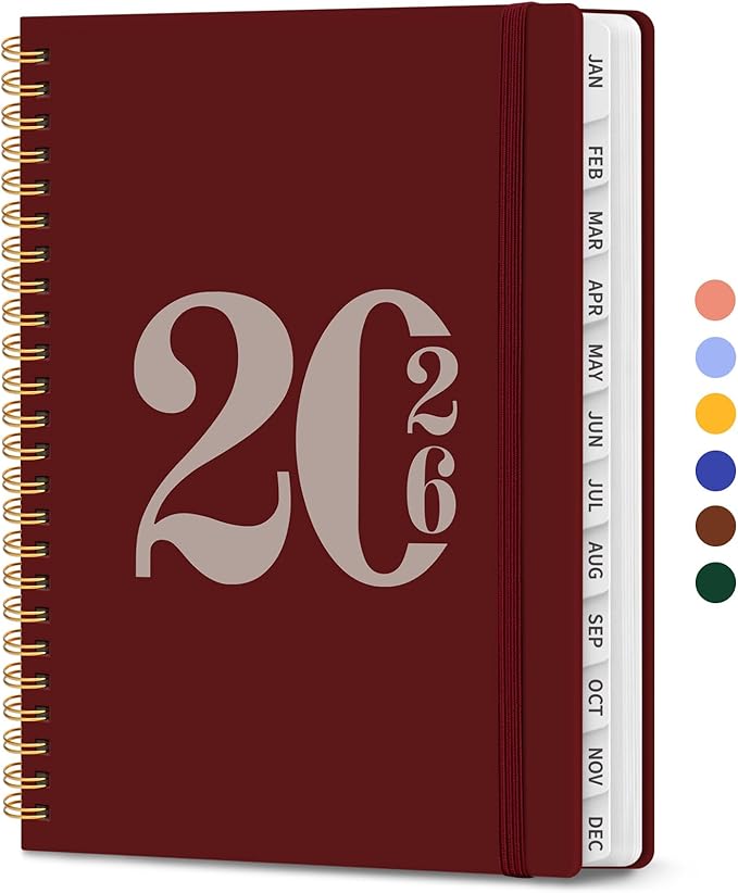 2026 Planner, Weekly and Monthly Calender Planner, Jan 2026 to Dec 2026, Hardcover 2026 Calendar Planner Book with Tabs & Inner Pocket, Office Home School Supplies for Women & Men - A5 (6.3" x 8.5"), Burgundy