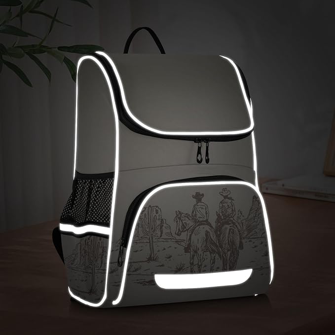 Western Desert Cowboy Backpack with Reflective Strip for Kids Boys Girls Elementary School Bag Removable Chest Strap