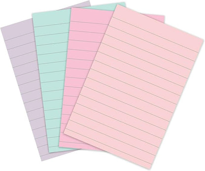 Post-it 100% Recycled Paper Super Sticky Notes, Lined, 4 in. x 6 in., 4 Pads, 45 Sheets per Pad, Wanderlust Pastels, School Supplies and Office Products