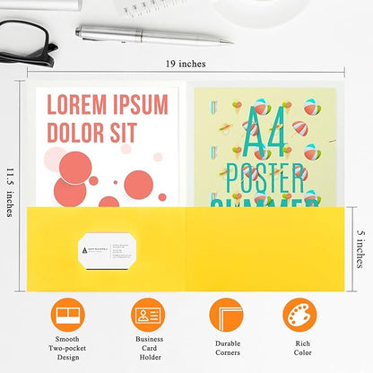 25Pcs Yollow Folders with Pockets -2 Pocket Folders,Pocket Folders for Documents,Cute Paper Folders for Filing Cabinet,School,Office,Resume Portfolio