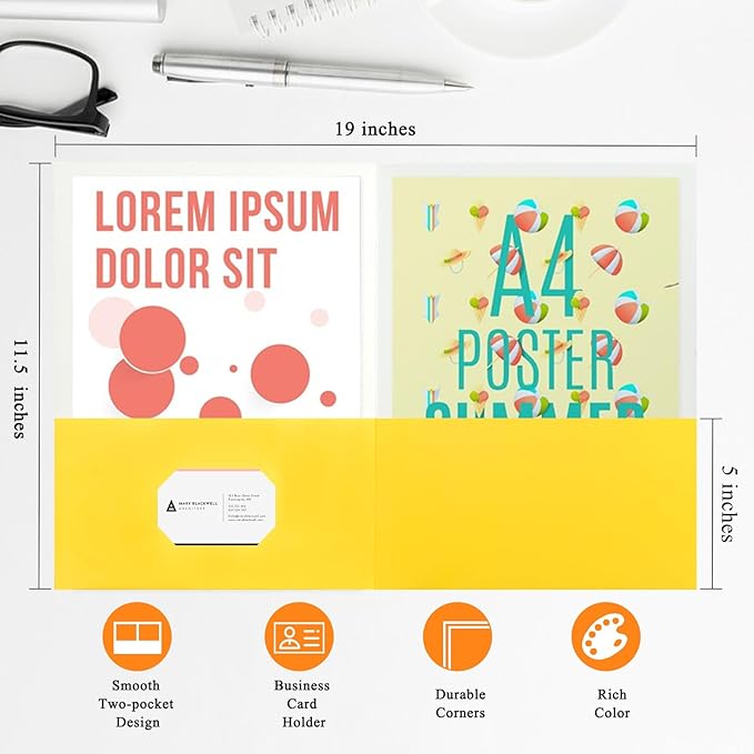 50Pcs Yollow Folders with Pockets -2 Pocket Folders,Pocket Folders for Documents,Cute Paper Folders for Filing Cabinet, School,Office,Resume Portfolio