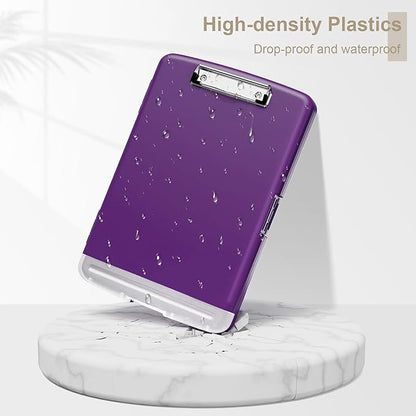 Piasoenc Clipboard with Storage, 8.5 x 11 Organization Box with Pen Holder and A4 Legal Paper Folder, Heavy Duty Plastic, Folio & Side-Opening, Low Profile Clip, for Teachers, Lawers, Deep Purple