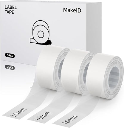 MakeID L1 E1 Q1 Label Maker Tape Refills, 3-Roll 16mm x 4m (0.63" x 13') Continuous Consumables Thermal Laminated Office Labeling Tape Replacement