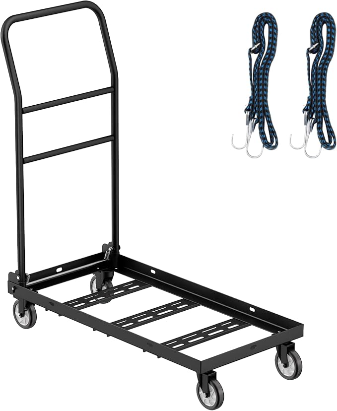 Folding Chair Cart,Tolerable 300 LBS,Multi-Function Chair Cart,Folding Chair Dolly, 4" 360 Degree Swivel Wheels with 12 Folding Chairs Capacity for Commercial & Home Kitchen Folding Chair Racks