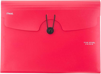 Five Star Expanding File Organizer, 6-Pocket Accordian File Organizer, Bungee Closure, Holds 11" x 8-1/2", Fire Red (350100B-ECM)