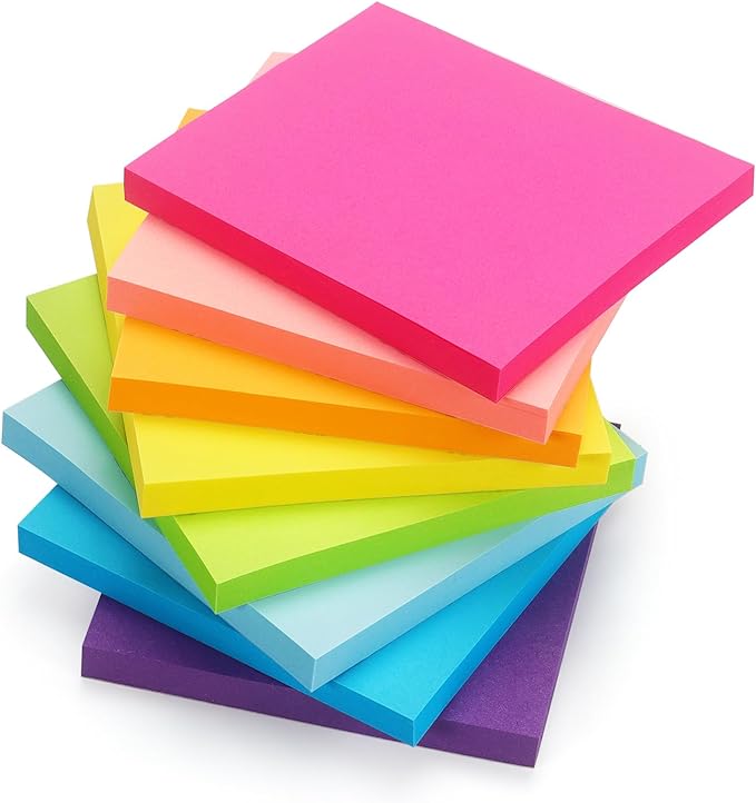 Early Buy Sticky Notes 8 Bright Color 8 Pads Self-Stick Notes 3 in x 3 in, 60 Sheets/Pad