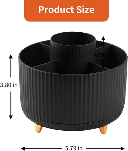 Desk Pen Holder, 5 Slot 360 Rotating Pen Organizer for Desk, Desktop Storage Stationery Supplies Organizer, Cute Pencil Cup Pot for Office, School, Home, Art Supply, Black