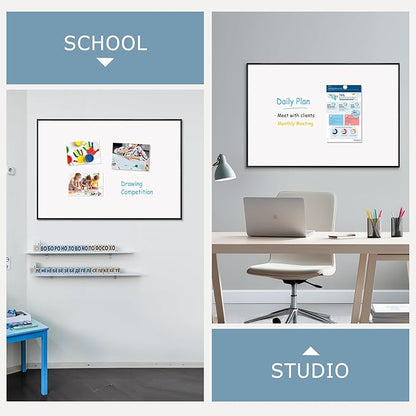 Magnetic Whiteboard, 36"x24" Black Aluminum Frame Dry Erase White Board for Wall, Large Wipe Board with 6 Magnets, 4 Markers & 1 Eraser for Home and Office