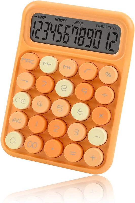 Desktop Calculator 12 Digit, Cute LCD Display Mechanical Basic Standard Calculators with Big Buttons, Aesthetic School Office Supplies (Mixed Orange)