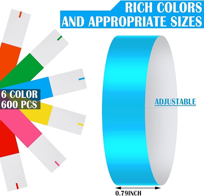 Epakh 600 Pcs Paper Wristbands Neon Wrist Bands Waterproof Handbands for Events Lightweight Concert Wristbands Neon Colored Adhesive Wrist Band for Party