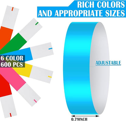 Epakh 600 Pcs Paper Wristbands Neon Wrist Bands Waterproof Handbands for Events Lightweight Concert Wristbands Neon Colored Adhesive Wrist Band for Party