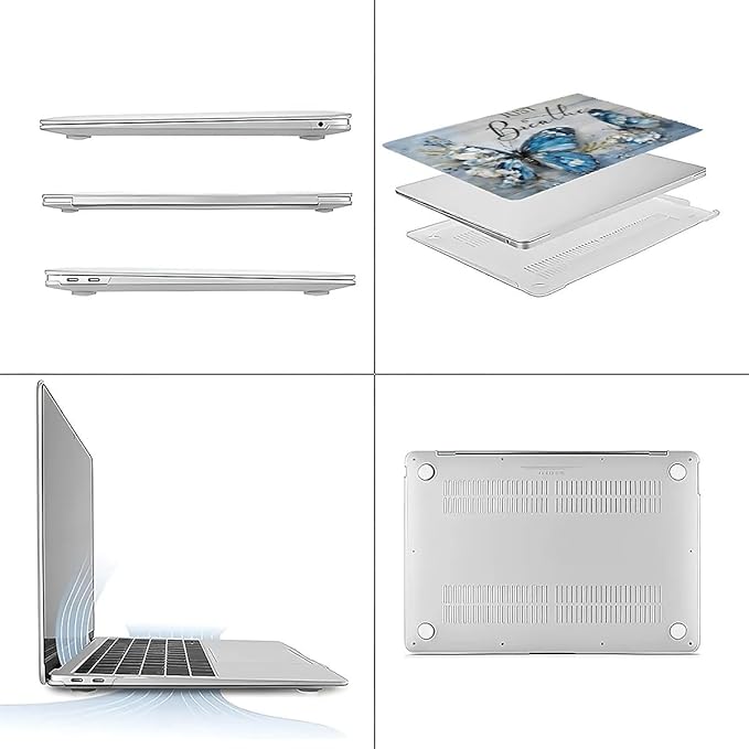 Compatible with MacBook Air 13.3 inch Case 2018-2020 Release A1932 A2179 A2337, Blue Flower Butterfly Hard Plastic Shell Cover Case