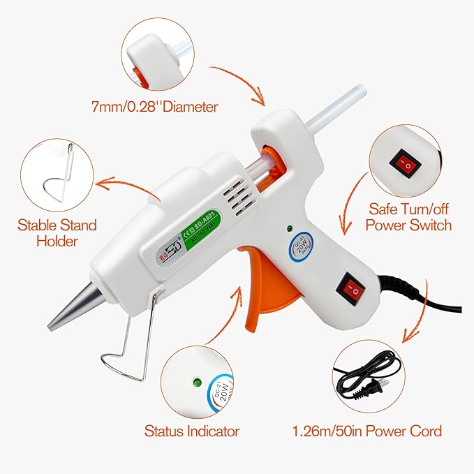 Mini hot glue gun Kit with 30 Glue Sticks, Hot Melt, High Temp for School Crafts DIY Arts and Quick Home Repairs (Orange Glue Gun)