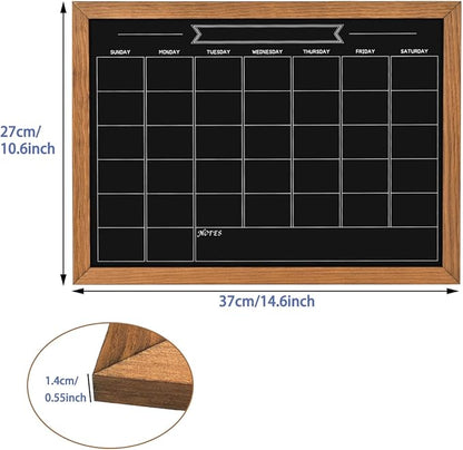 Calendar Chalkboard, 10.6" * 14.6", Magnetic Surface Rustic Brown Solid Pine Wood Frame Chalk Board for Planning/School Timetable/Memo, Hanging Board for Office, School and Home(YLHB-QZ-2737)