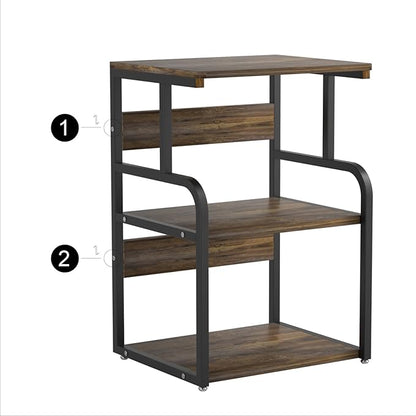 Large Printer Stand with 3-Tier Wood Storage Shelves -Multi-Purpose Desk Organizer- for Printer Scanner Fax Home Office Use with Wheels (Rustic Brown)