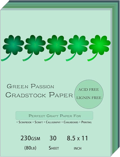 Greens Cardstock 8.5 x 11 Paper Cover Stock Stash Pack- Green Tones 4 Assorted Colored Scrapbook Paper 80lb - Double Sided Card Stock for Crafts, Embossing, Quilling, Cardmaking-32 Sheets
