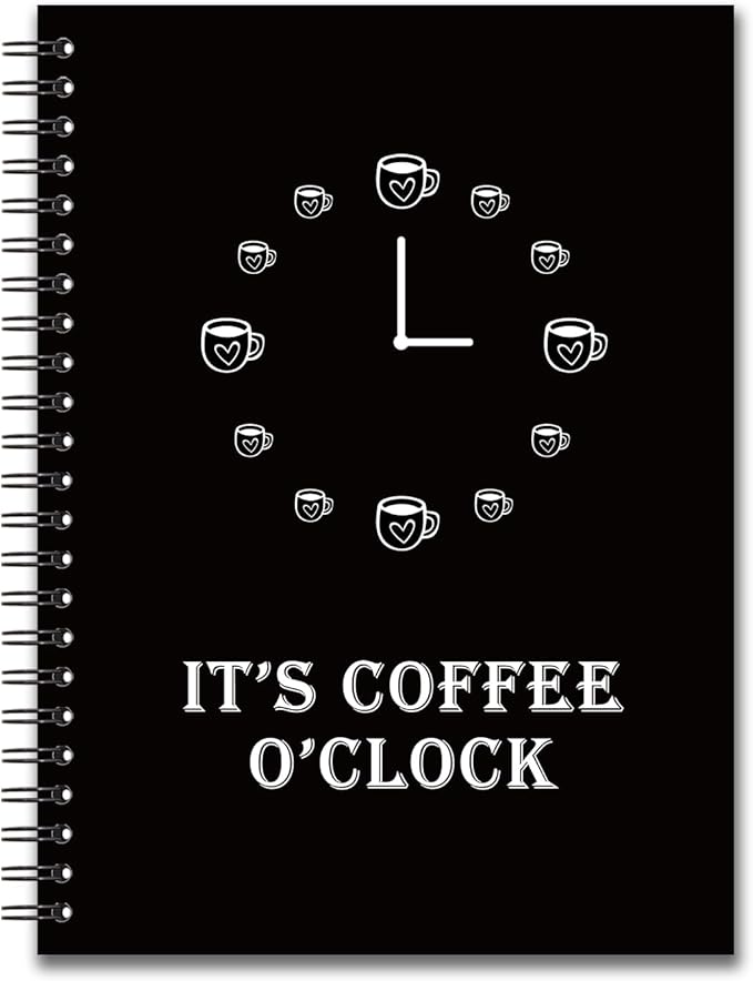 YAZMEEN Coffee Theme Blank Spiral Notebook（160 Pages） It's Coffee O'Clock Hardcover Sketchbook Office Notebook Gift Employee Appreciation Gift Funny Notebook Birthday Gift for Office Worker Colleague