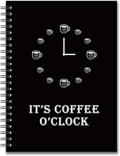YAZMEEN Coffee Theme Blank Spiral Notebook（160 Pages） It's Coffee O'Clock Hardcover Sketchbook Office Notebook Gift Employee Appreciation Gift Funny Notebook Birthday Gift for Office Worker Colleague