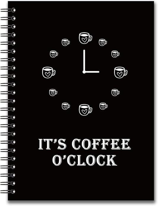 YAZMEEN Coffee Theme Blank Spiral Notebook（160 Pages） It's Coffee O'Clock Hardcover Sketchbook Office Notebook Gift Employee Appreciation Gift Funny Notebook Birthday Gift for Office Worker Colleague